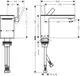 Einhebel-Waschtischmischer mit einem Hebel und einer Push-Open Ablaufgarnitur. Ausführung in Chrom und Spiegelglas. Abmessungen und Details sind im Diagramm skizziert, AXOR-Design.